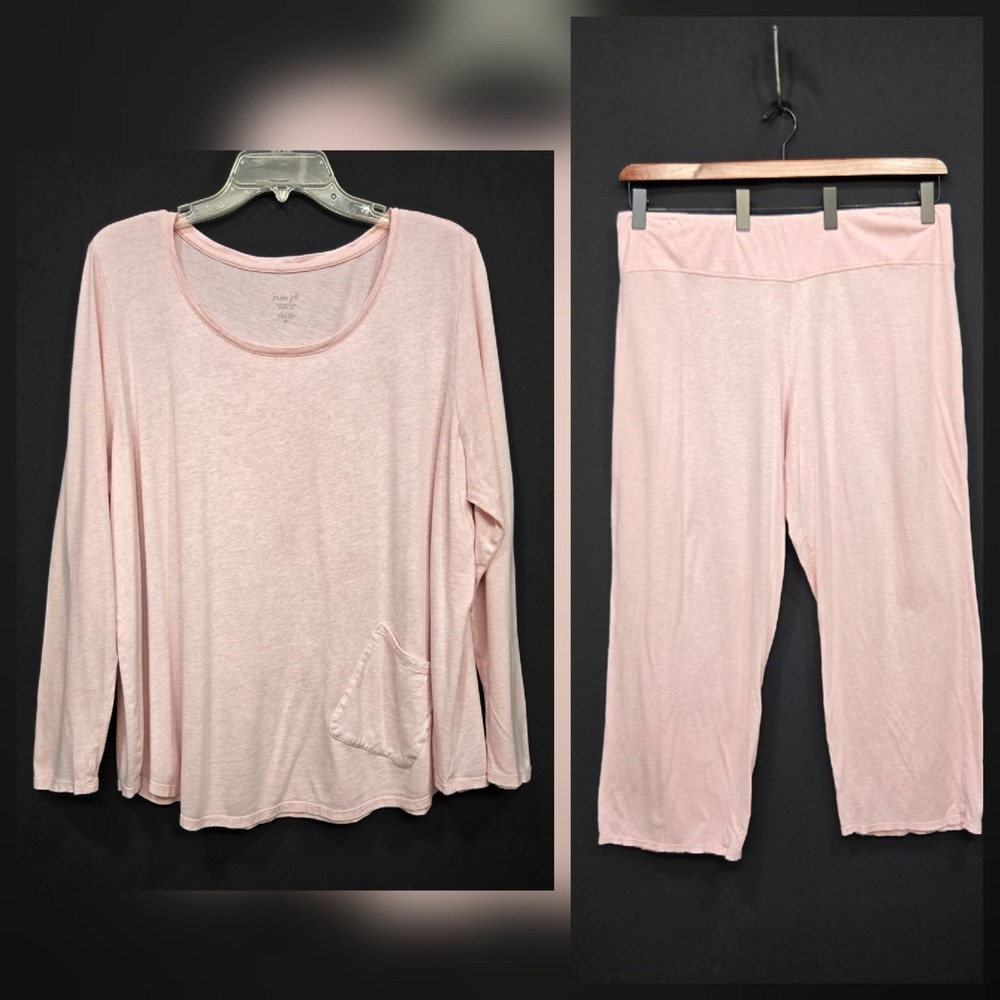 Pure Jill Sleep Pajama Pant Set XL Petite Heathered Pink Jersey Knit Wide Leg